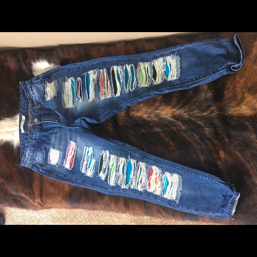 Serape Distressed Jeans
